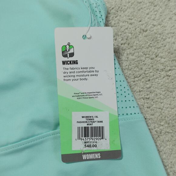 NWT Prince Womens Fashion Strap Tennis Tank Top Perforated Back Mint Size XL - Picture 4 of 6